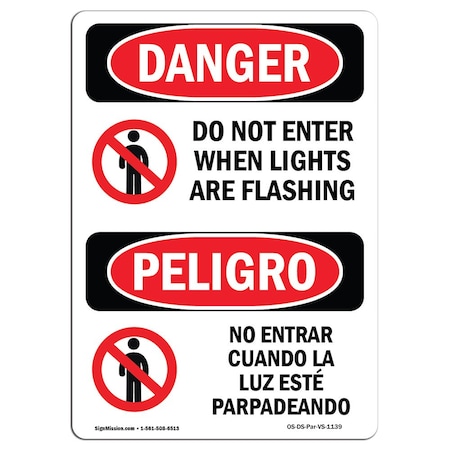 Signmission OSHA Danger Sign, 5" Height, Do Not Enter When Light Bilingual Spanish, DS-D-35-VS-1139 OS-DS-D-35-VS-1139